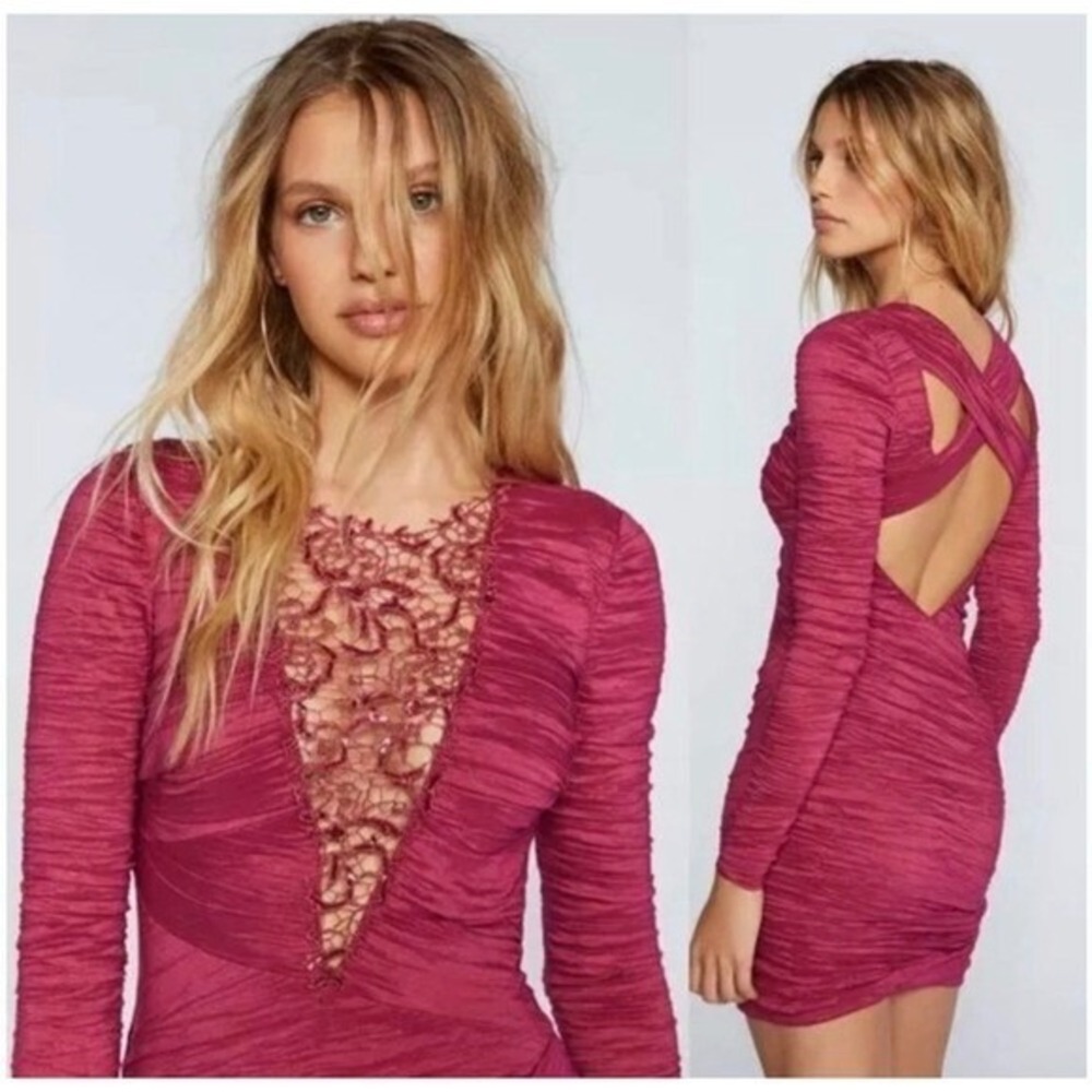 Free People Women's Dress Size 6 Lace Open Back Mini Y2K Homecoming Mob Wife New